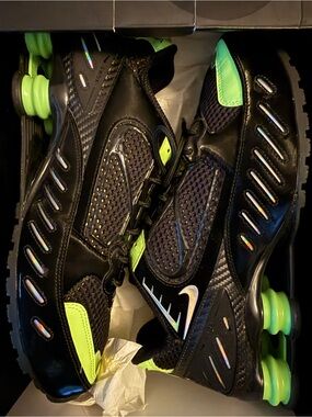 Nike Black and Neon Green Shox Athletic Sneakers